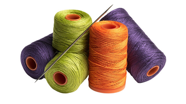 Colorful sewing thread spools with a metal needle