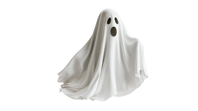 White sheet ghost costume with black oval eyes and mouth holes