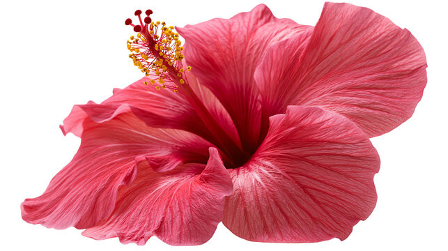 Vibrant pink hibiscus flower with prominent yellow stamen and delicate petals
