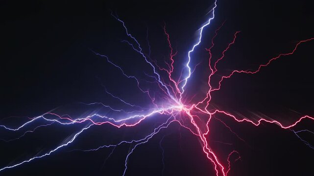 Crossing red and blue lightning beats, rhythmic seamless vj loop for bass music, dubstep and dj sets