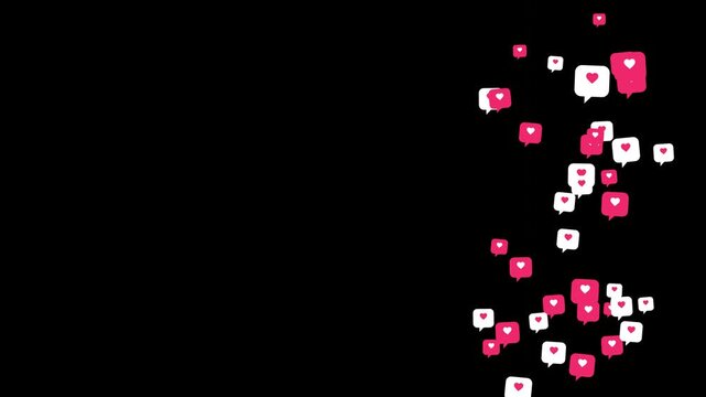Hearts Moving Up Social Media Icons on Black Background
