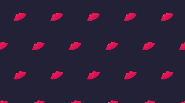 Vibrant cartoon red lips with happy smiles on dark background, a fun seamless pattern