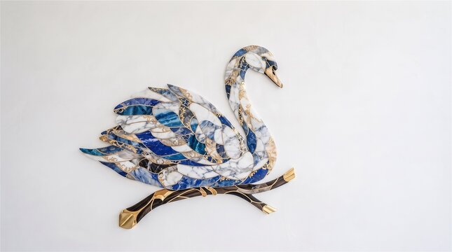 Elegant Marble and Gold Swan Wall Art
