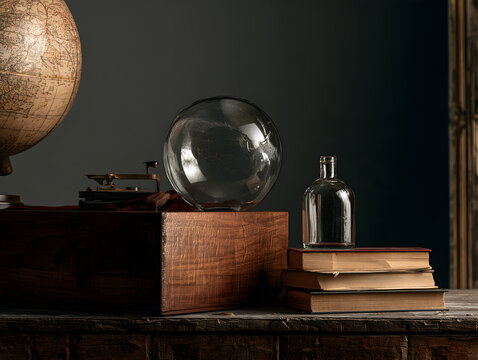 vintage globe on old books