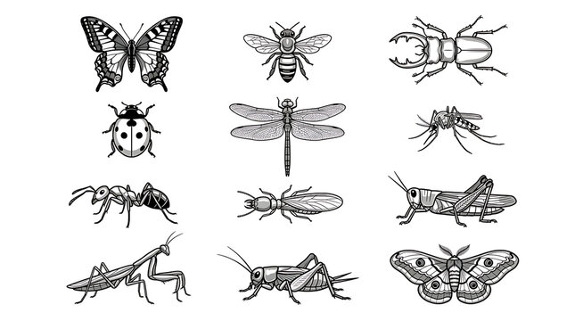 Educational insect collection vector graphic set isolated on transparent background elements