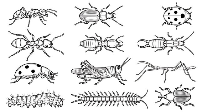 Insects arranged in vector illustration style isolated on transparent background