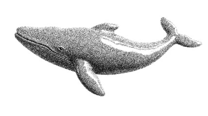 Neon turquoise whale sign for modern retail and decor design - transparent background png. Stipple, halftone dots, transparent background © Business Image