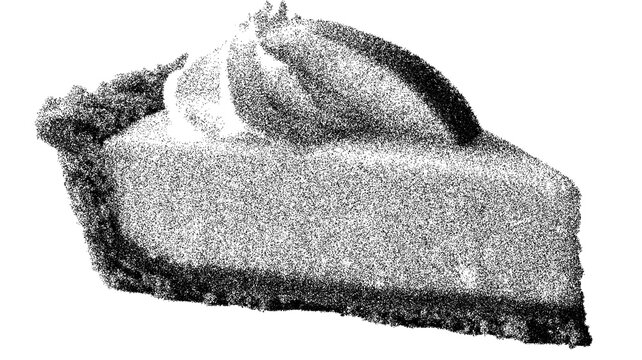 Refreshing key lime pie slice with whipped cream and lime garnish for culinary marketing - transparent background png. Stipple, halftone dots, transparent background