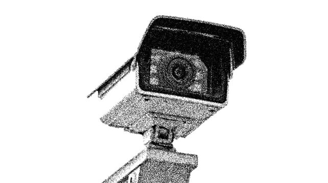 Security camera for urban surveillance and safety solutions in city development - transparent background png. Stipple, halftone dots, transparent background