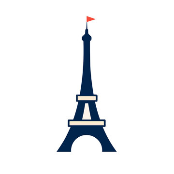 Stylized Eiffel Tower illustration with red flag