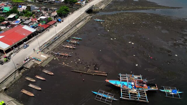 Fishing Boats in Tabaco Harbor with Mayon Volcano, Albay, Philippines