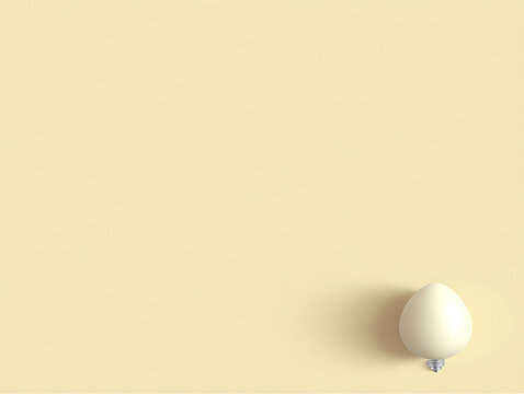 Minimal conceptual composition of an egg-shaped light bulb on a pastel background, combining the symbolism of Easter and new ideas, creativity, innovation, and inspiration.