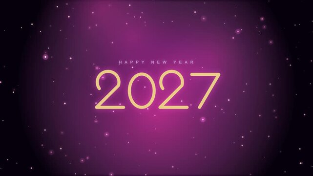 Happy New Year 2027 Golden Text With Pink Sparkling Particles