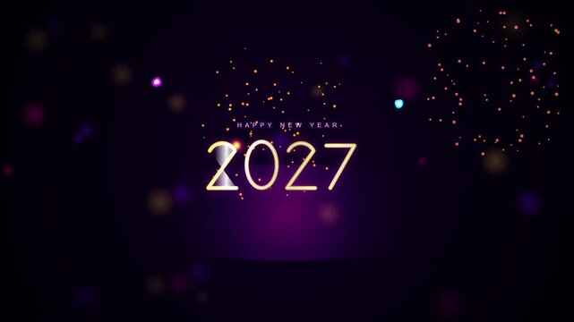 Golden 2027 New Year Text With Fireworks And Bokeh Lights