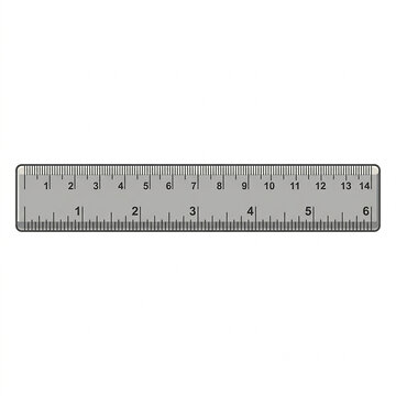 A standard silver metal ruler with clear black markings for measuring length in both inches and centimeters isolated on a white background
