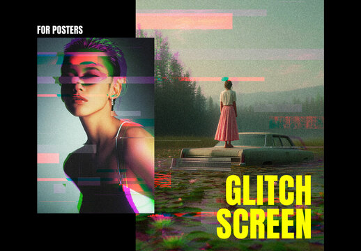 Vertical Block Glitch Screen Photo Effect For Poster And Print Design
