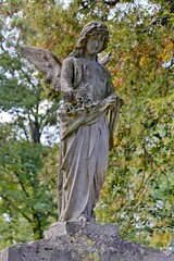 Fototapeta premium Große Engelsstatue auf einem Friedhof