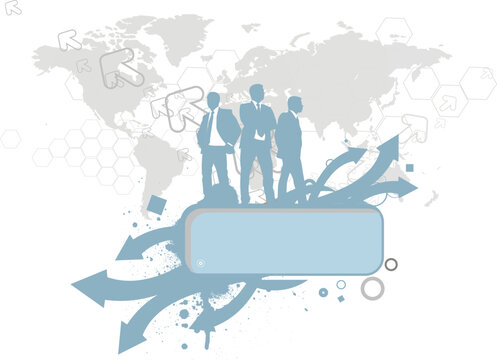 Global Business People on World Map Vector Illustration Representing International Communication, Global Network, Business Collaboration, Travel and Worldwide Connectivity