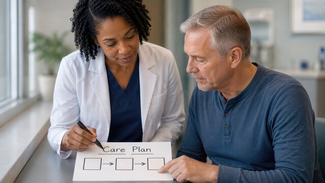 Senior Patient Reviews Personalized Care Plan With Clinician