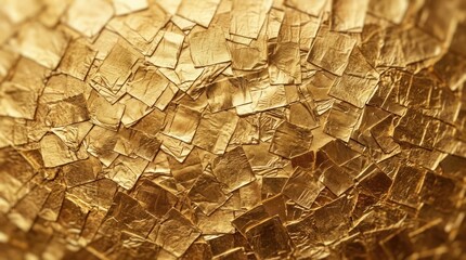 Obraz premium A detailed and complex arrangement of shimmering golden mother of pearl tiles creates a beautiful textured wall background