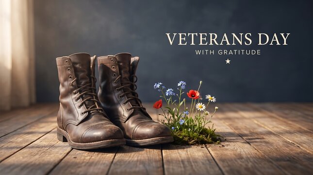 Remembering those who served a poignant display of aged military boots and a single red poppy for remembrance day