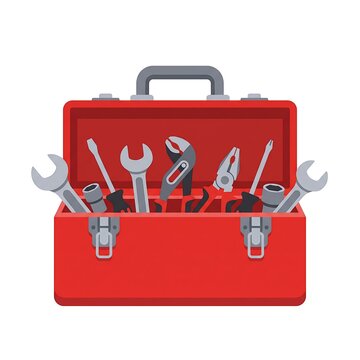 ​Open Red Toolbox with Hand Tools Vector Illustration Isolated on White Background