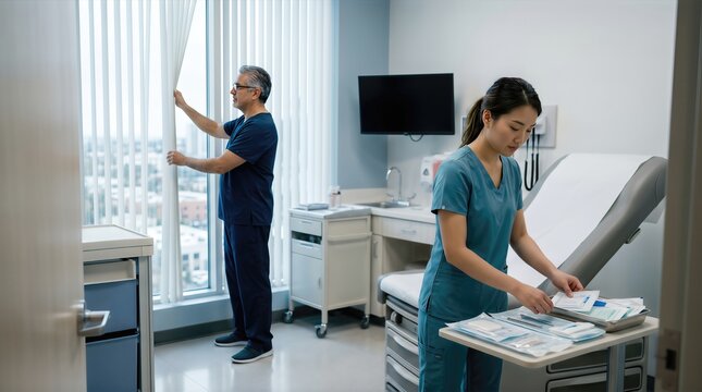 Healthcare Professionals Coordinate Patient Care During Shift Handover in Clinic