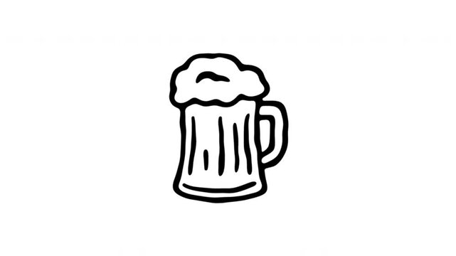 Beer Mug For Drinking And Bar Menus Doodle Animation. Beer Stein And Pub Beverage Symbol. 4K Video Loopable Overlay Element. Hand-Drawn Animated Icon With Alpha Channel.