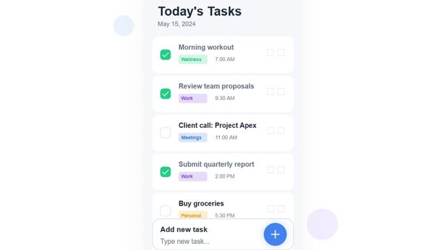 Daily checklist and task manager mobile application user interface template