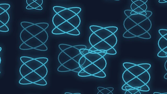Blue glowing atomic orbits pattern on dark background