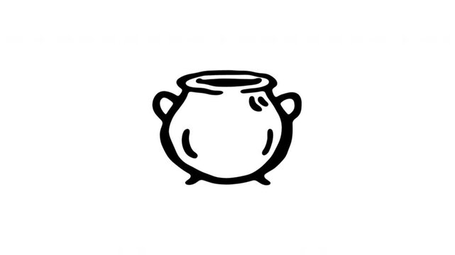 Cooking Pot For Food Preparation And Kitchen Use Wiggle Doodle Animation With Alpha Channel. Saucepan And Culinary Cookware, Transparent Background. 4K Loop Hand Drawn Icon.
