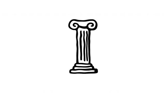 Classical Column For Architecture And Structural Support Hand Drawn Doodle Animation. Ionic Pillar And Ancient Building Element. Architectural Design Symbol. 4K Loop With Alpha Channel.