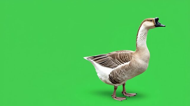 A Goose Walking Gracefully on a Green Background