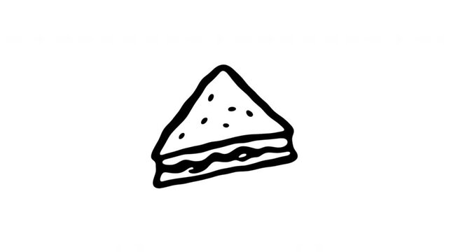 Sandwich For Lunch And Quick Meals Doodle Animation. Bread Slice And Portable Snack. 4K Video Loopable Overlay Element. Hand-Drawn Animated Icon With Alpha Channel.