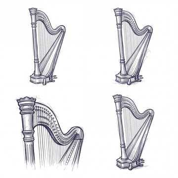Orchestral Harp Set vector illustration graphic element