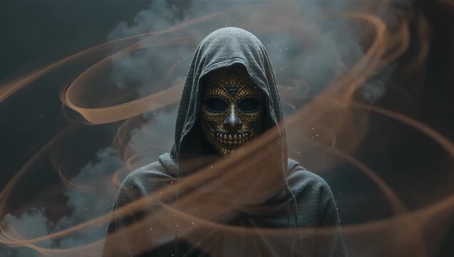 Mysterious Figure in Dark Atmosphere with Swirling Energy