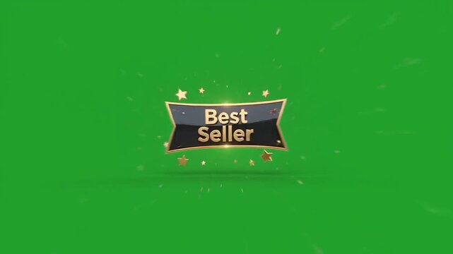 Best seller ribbon badge video loop on green screen background