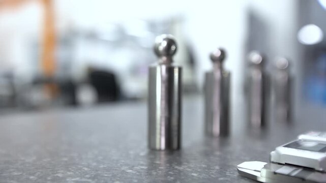 Polished Metal Studs on Workbench in Factory Production Setting