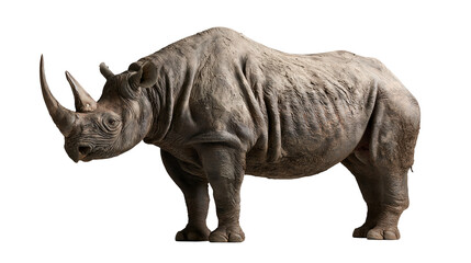 Large grey rhinoceros with thick wrinkled skin and two prominent horns © Tibor