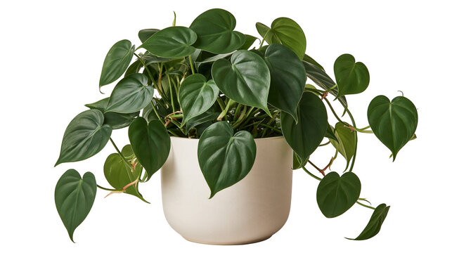 Heartleaf Philodendron plant with dark green leaves in a minimalist beige pot
