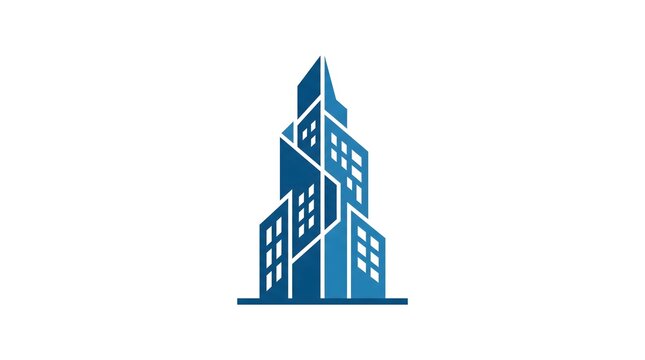 Abstract vector illustration of a modern blue skyscraper building complex isolated on a white background
