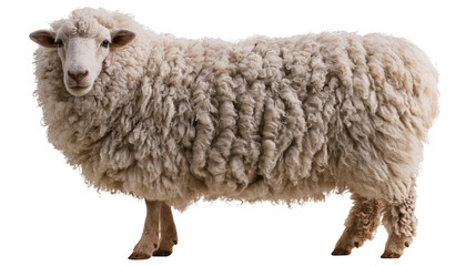 Fluffy white woolly sheep standing in profile view © Uxia