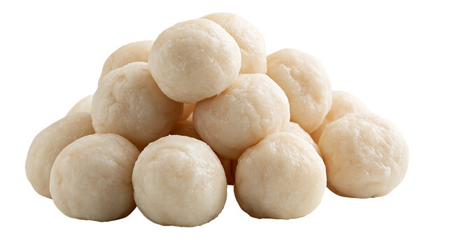 Heap of round white fish balls made of minced seafood