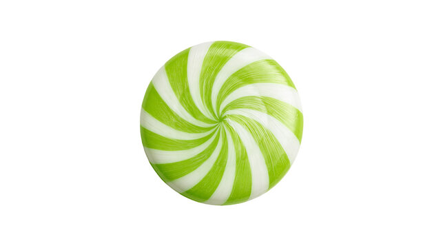 Round green and white striped hard candy swirl