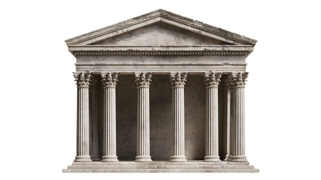 Classical Greek temple facade with Corinthian columns and triangular pediment