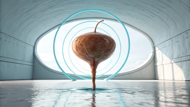 Photorealistic Illustration of Human Bladder Anatomy Within a Futuristic Medical Environment