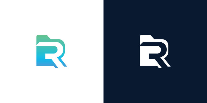 Modern Minimalist Letter R Logo Design Integrating a Professional File Folder Icon for Digital Data Management and Corporate Identity Branding
