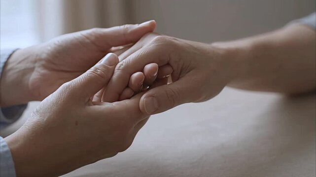 Elderly person holding hands showing compassion and support during difficult times