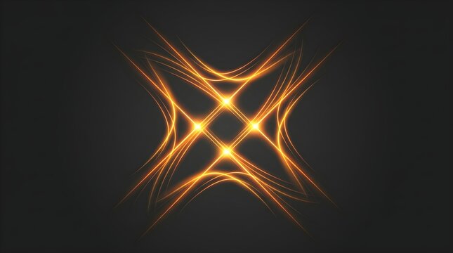Abstract geometric background with a glowing golden neon emblem forming a central cross emblem over dark gray backdrop