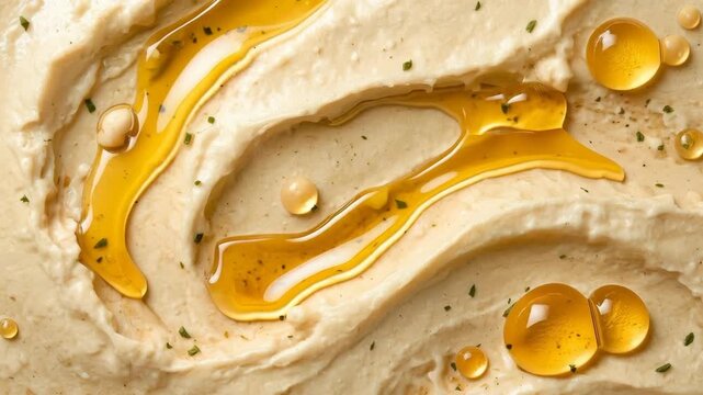 Creamy Hummus Chickpea Dip with Olive Oil and Herb Garnish Food Texture